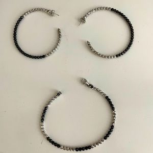 Black and silver shiny bracelet and hoops